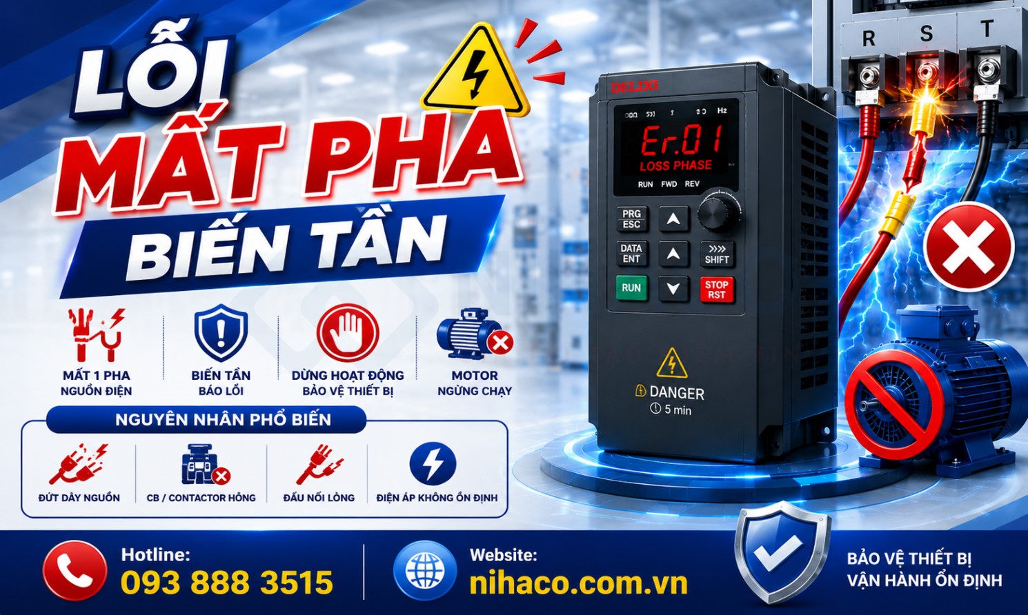 Lỗi mất pha biến tần - Nguyên nhân & cách xử lỹ