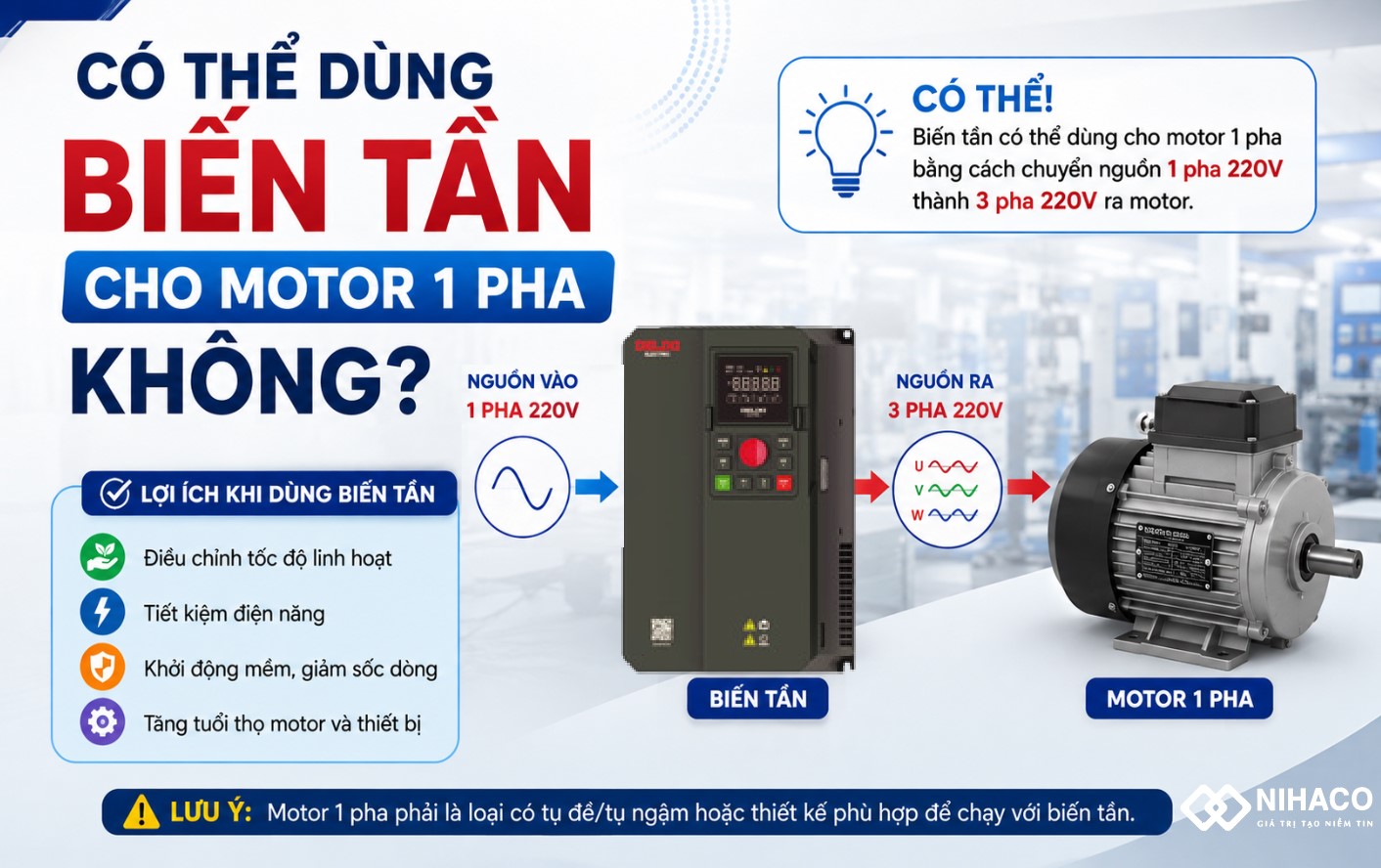 Có Thể Dùng Biến Tần Cho Động Cơ (Motor) 1 Pha Không? Giải Đáp Chi Tiết