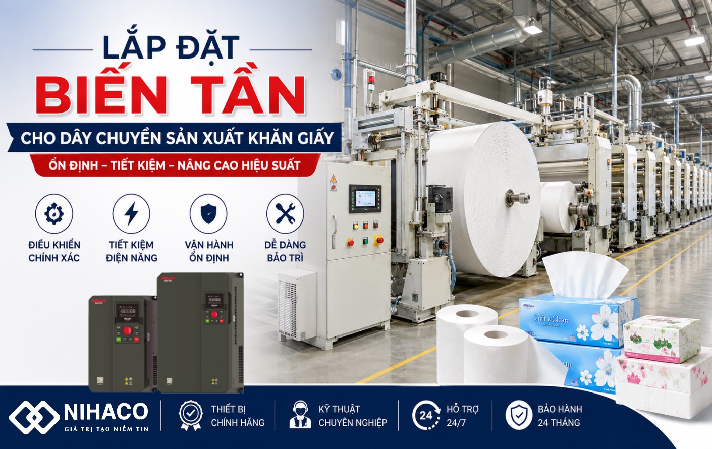 Dự án lắp đặt biến tần Delixi H300 cho nhà máy sản xuất khăn giấy tại Ninh Bình