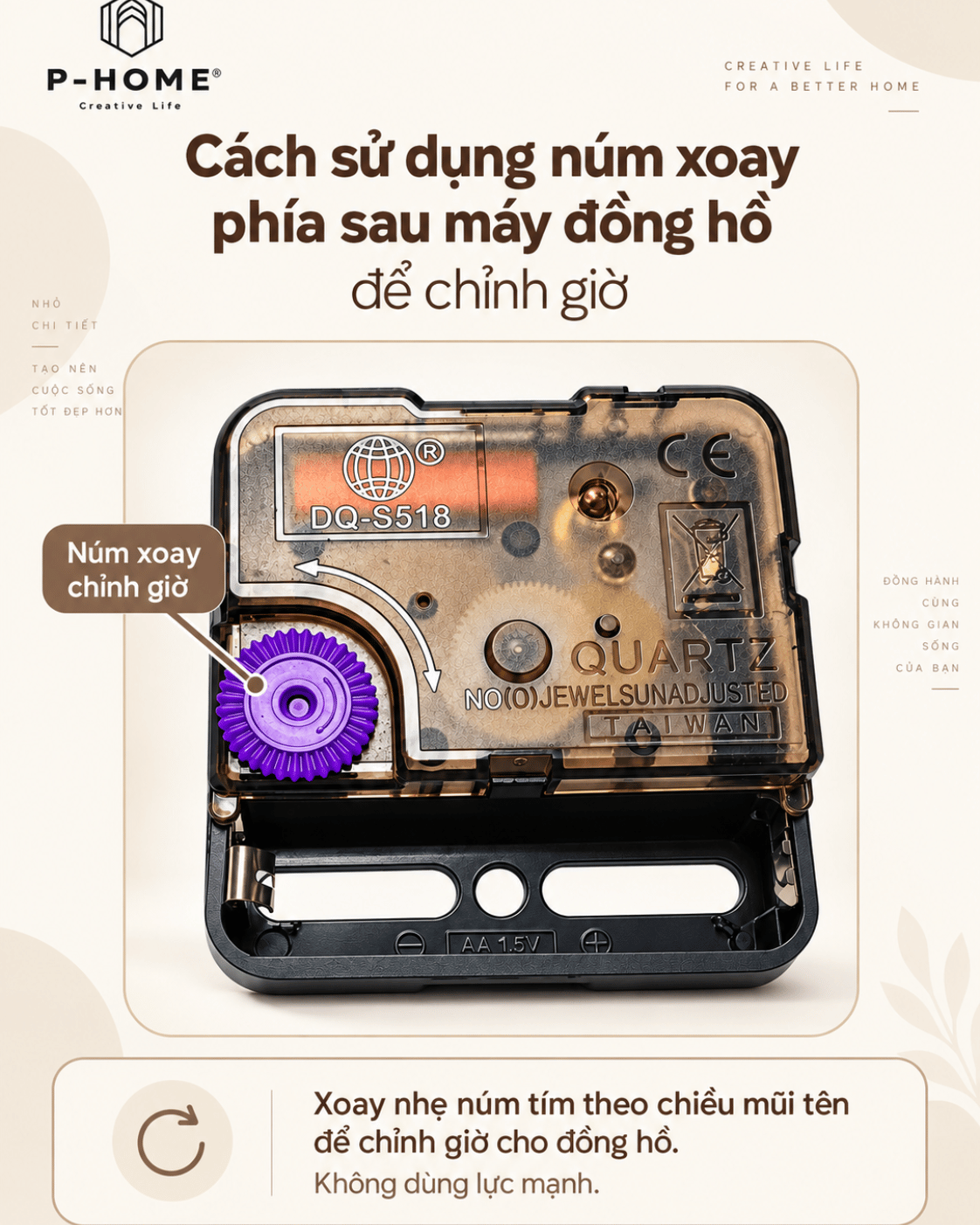 Cách sử dụng núm xoay phía sau máy đồng hồ để chỉnh giờ