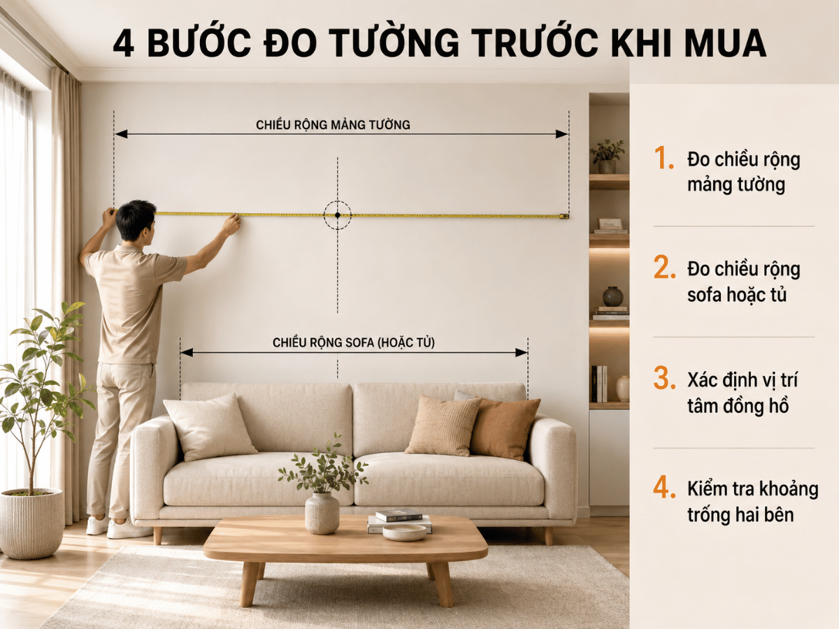 Cách đo bức tường trước khi chọn đồng hồ treo tường
