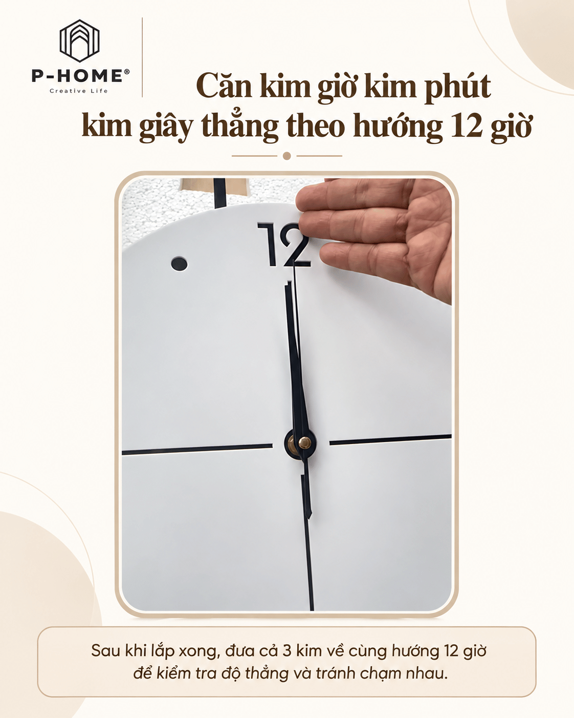Căn kim giờ kim phút kim giây thẳng theo hướng 12 giờ