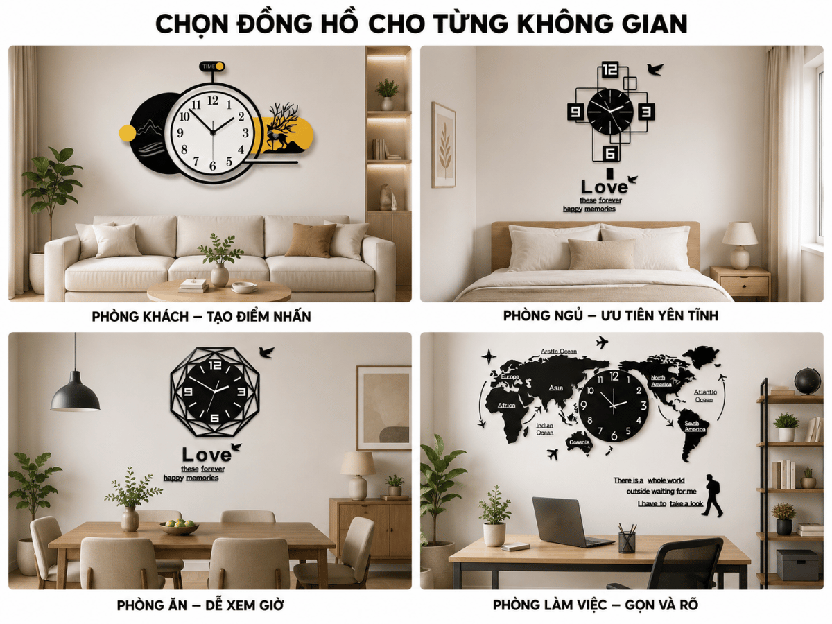 Chọn đồng hồ cho phòng khách phòng ngủ phòng ăn và phòng làm việc