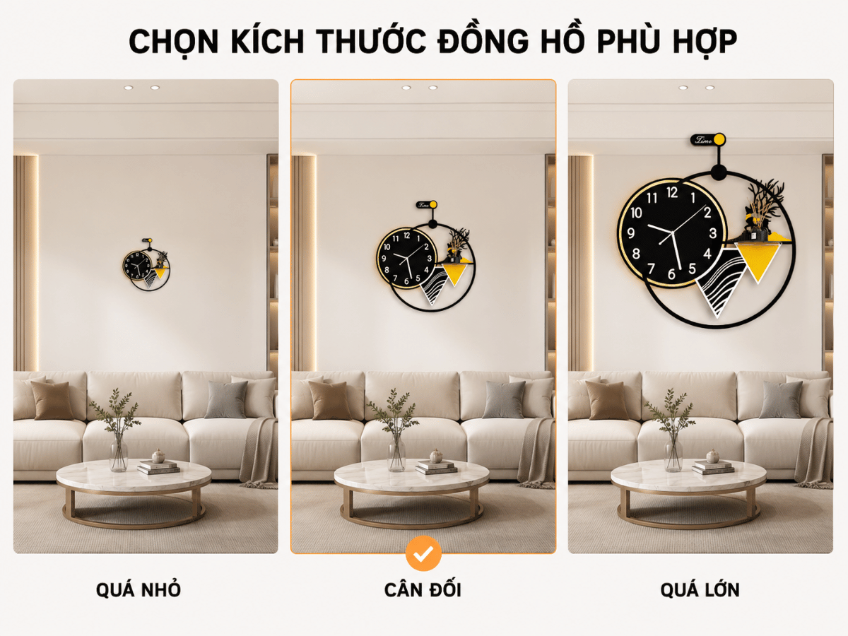 So sánh kích thước đồng hồ quá nhỏ cân đối và quá lớn