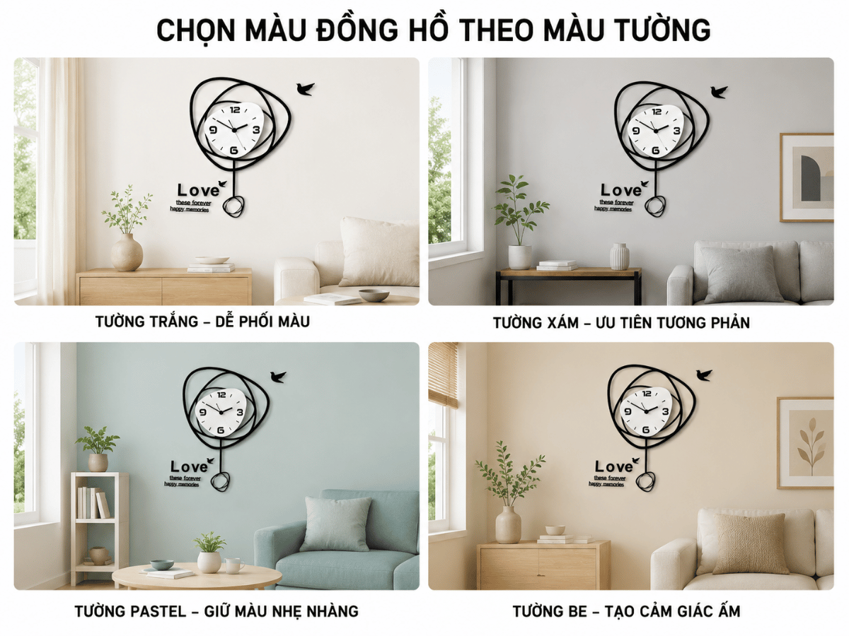 Cách chọn màu đồng hồ phù hợp với màu tường