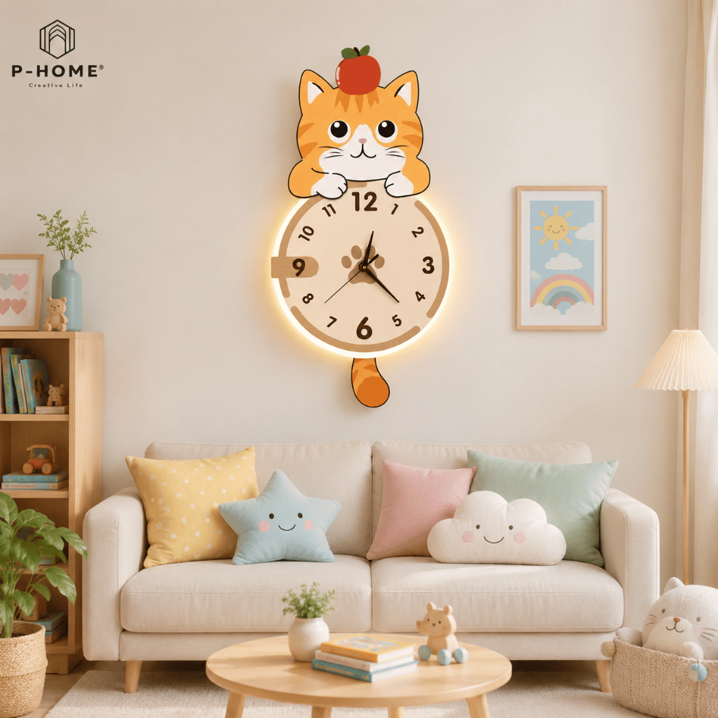 Đồng hồ quả lắc mèo cute có đuôi lắc CL104