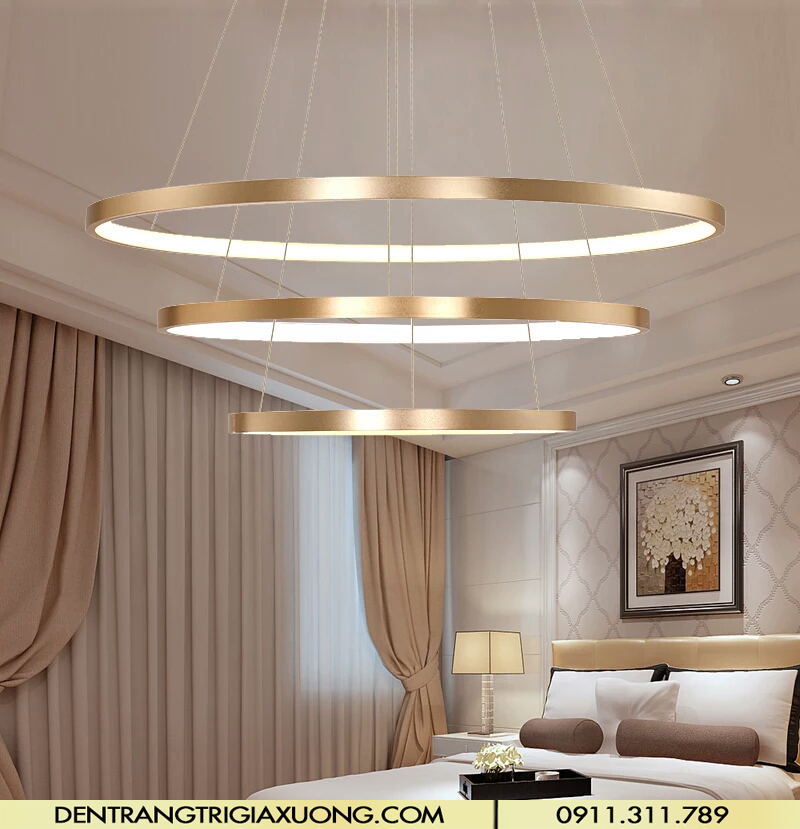 đèn thả led 3 vòng giữa phòng ngủ