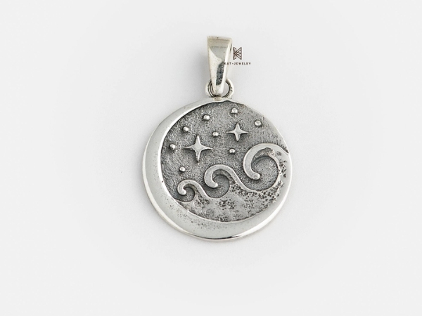 Mặt dây chuyền P CIRCLE TAG WAVE AND STAR OXIDIZED