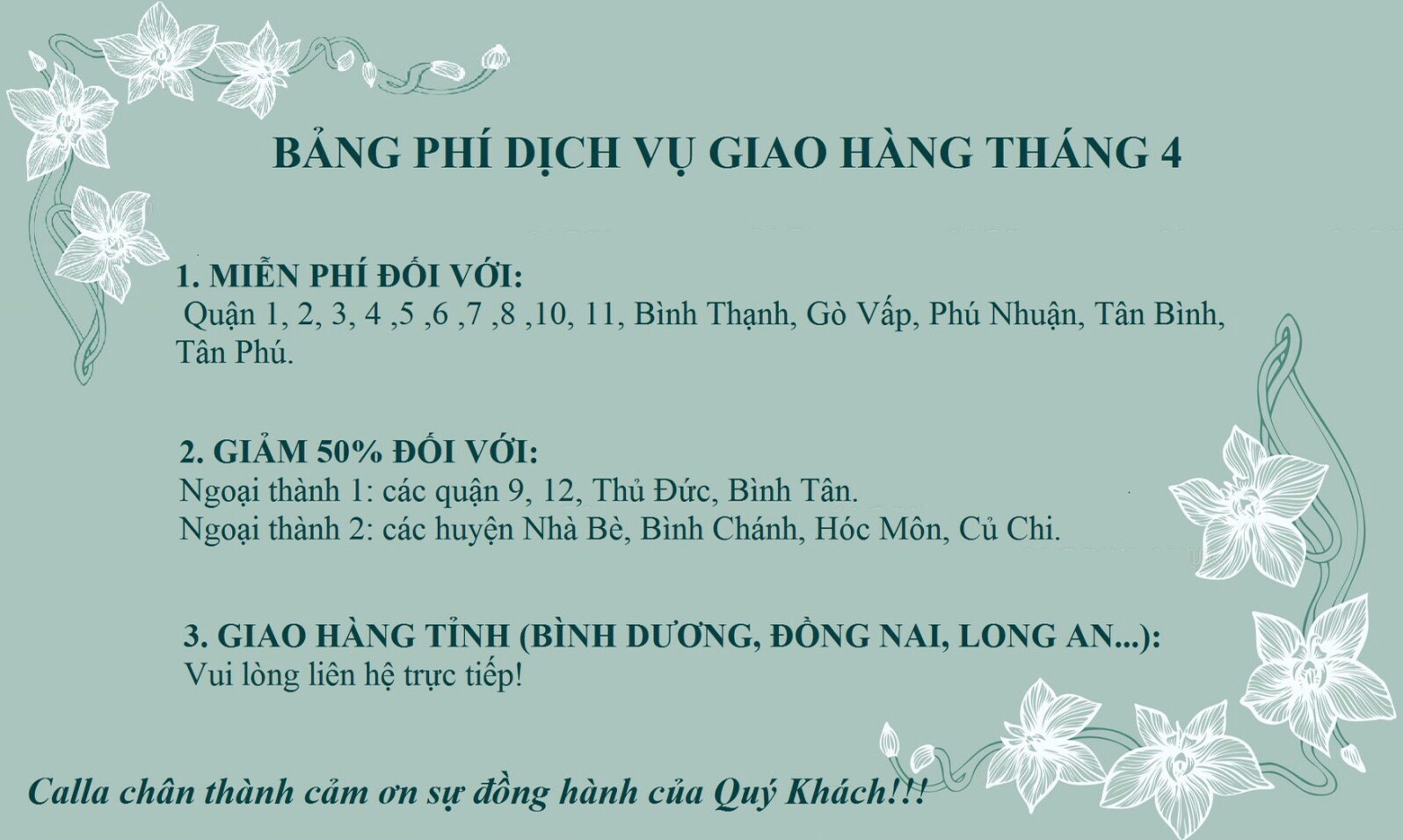 Ưu Đãi Dịch Vụ Giao Hàng Tháng 4 - Calla