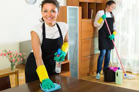 Người phụ nữ đeo găng tay đang lau bề mặt trong nhà