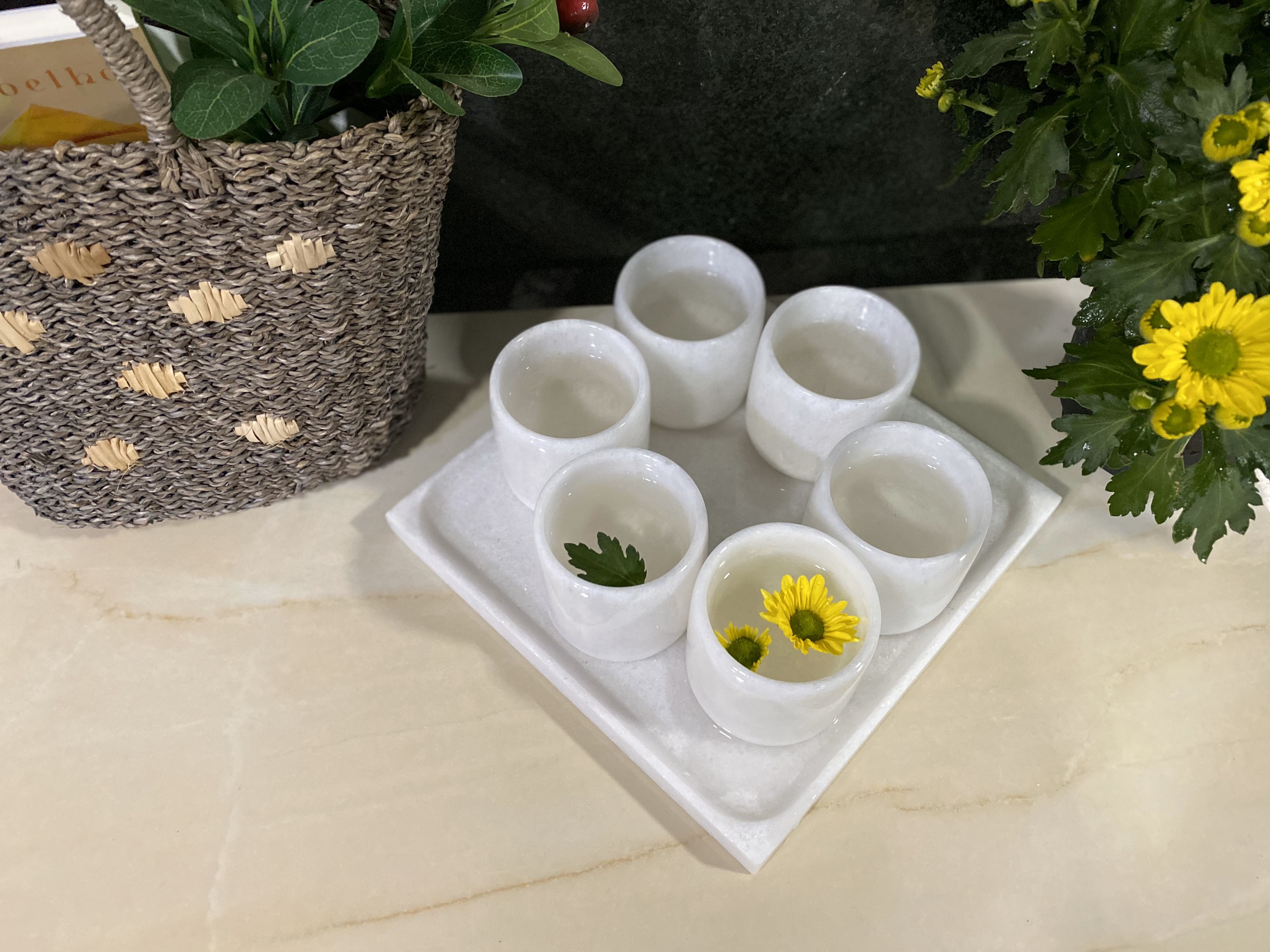 STONE PRODUCT - WHITE MARBLE TEA CUP SET VIETNAM STONE IMPORT EXPORT ...