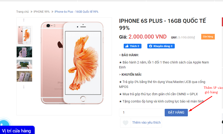 đặt điện thoại Iphone 6S Plus trên web