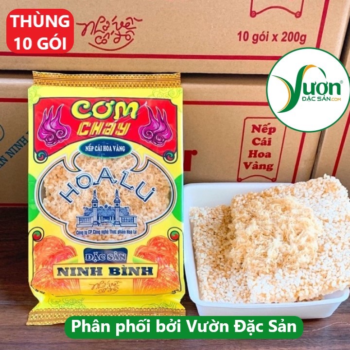 Cơm cháy Hoa Lư ( Thùng 10 gói 200g) Cơm cháy Hoa Lư nếp cái hoa vàng Đặc sản Ninh Bình - Vườn Đặc Sản