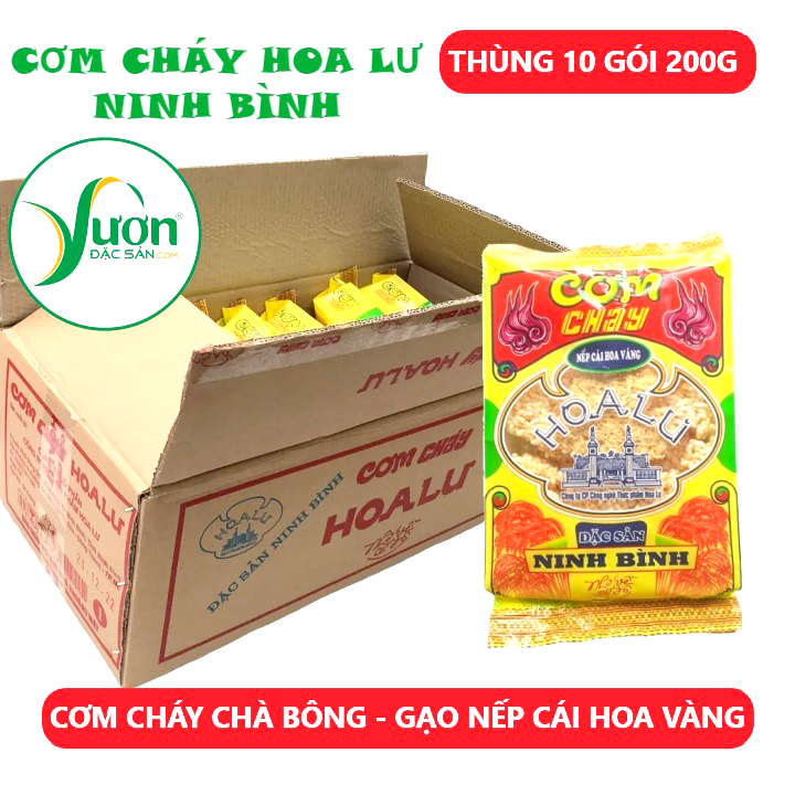 Cơm cháy Hoa Lư ( Thùng 10 gói 200g) Cơm cháy Hoa Lư nếp cái hoa vàng Đặc sản Ninh Bình - Vườn Đặc Sản