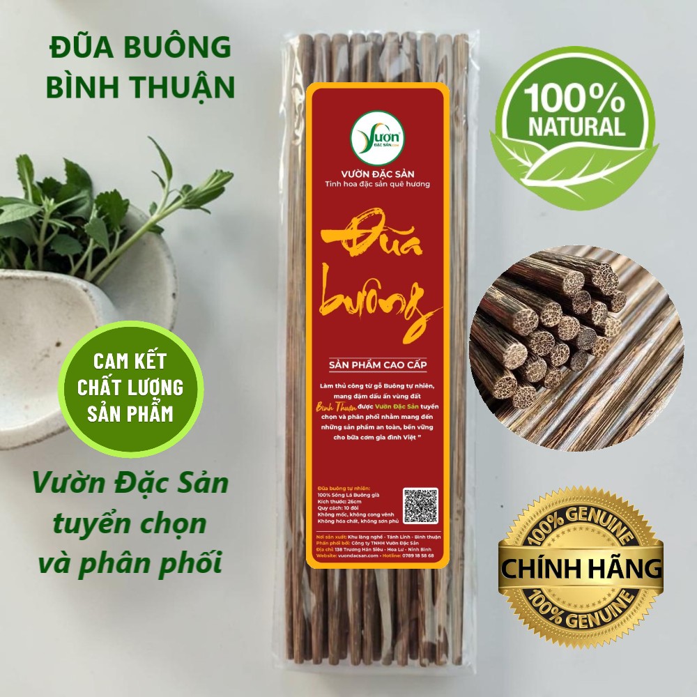 (Bộ 10 đôi) Đũa Buông Bình Thuận Tự Nhiên 100% - Không Sơn Không Hóa Chất – Đũa Gỗ Sạch An Toàn Thực Phẩm
