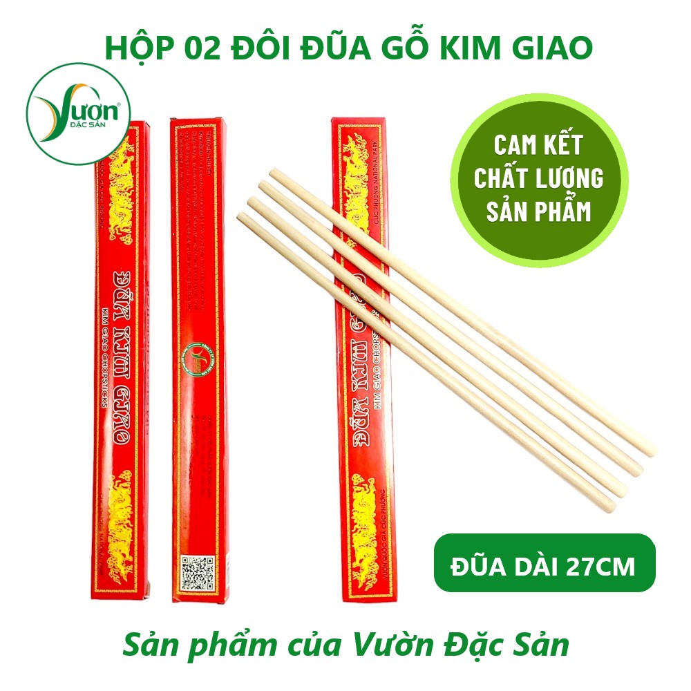 Hộp 20 Đôi Đũa gỗ Kim Giao Cúc Phương (Dài 27cm) sản phẩm CHÍNH HÃNG Vườn Đặc Sản Ninh Bình