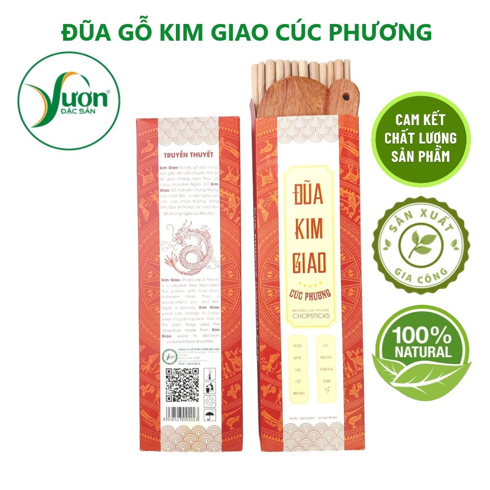 Hôp 10 Đôi Đũa gỗ Kim Giao + 01 Mui xào + 01 Mui xới cơm - Sản phẩm của Vườn Đặc Sản Ninh Bình