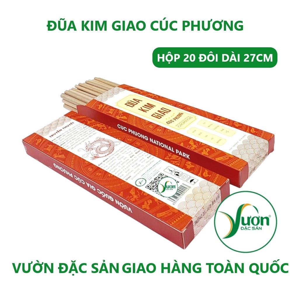 Hộp 20 Đôi Đũa gỗ Kim Giao Cúc Phương (Dài 27cm) sản phẩm CHÍNH HÃNG Vườn Đặc Sản Ninh Bình