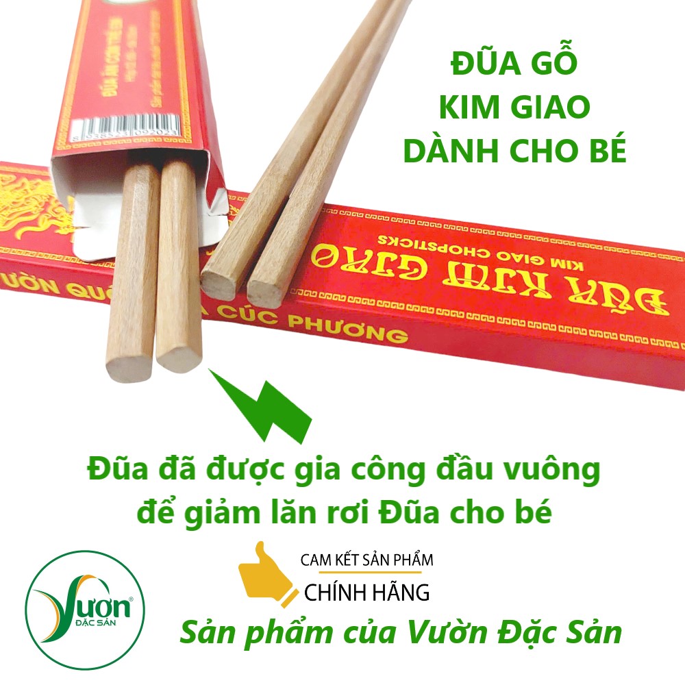Đũa ăn cơm trẻ em gô Kim Giao (Hộp 02 đôi dài 20cm) đầu vuông làm thủ công từ gỗ tự nhiên an toàn sức khỏe