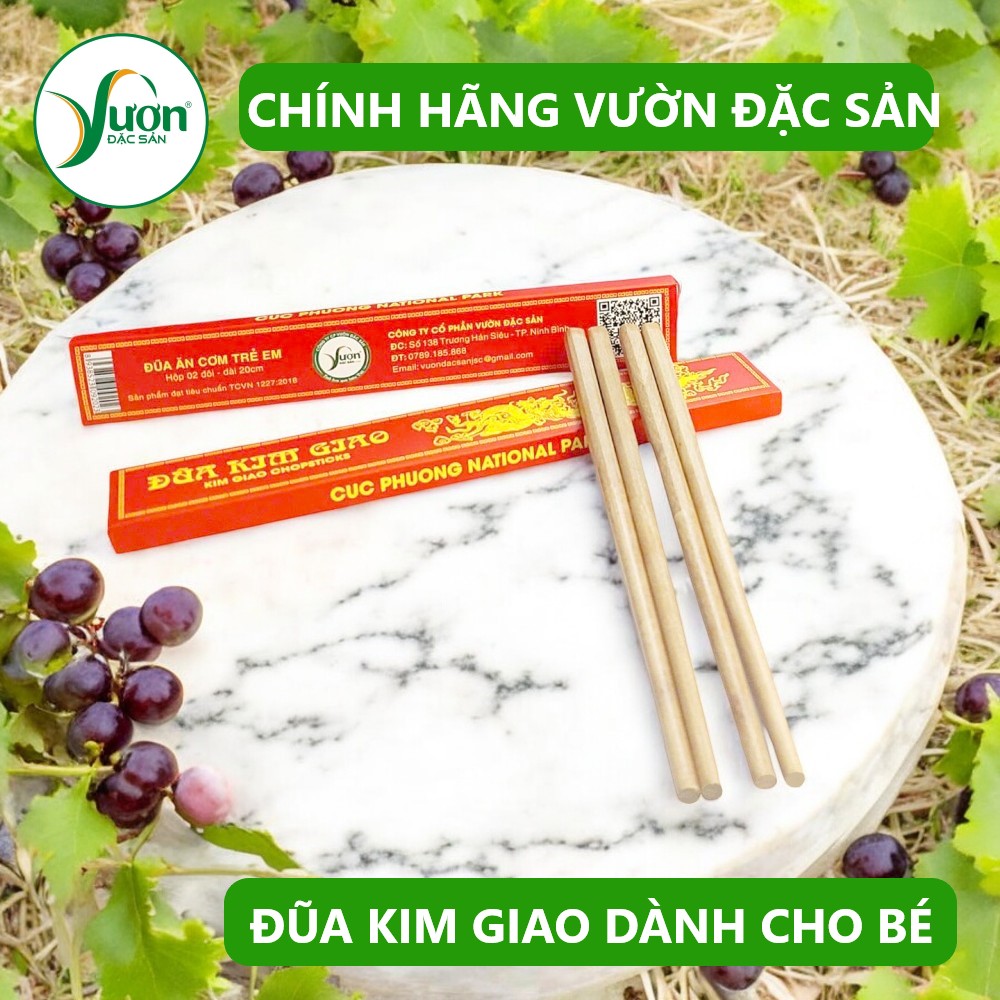 Đũa ăn cơm trẻ em gô Kim Giao (Hộp 02 đôi dài 20cm) đầu vuông làm thủ công từ gỗ tự nhiên an toàn sức khỏe