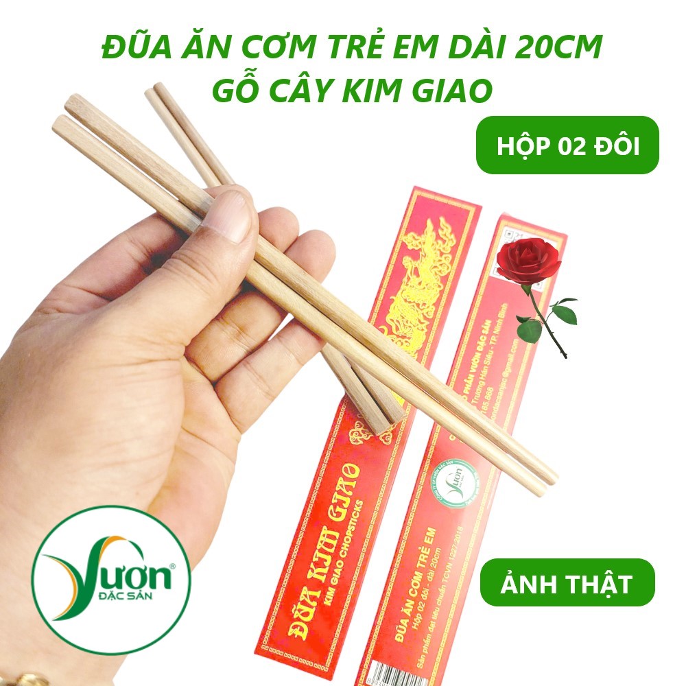 Đũa ăn cơm trẻ em gô Kim Giao (Hộp 02 đôi dài 20cm) đầu vuông làm thủ công từ gỗ tự nhiên an toàn sức khỏe