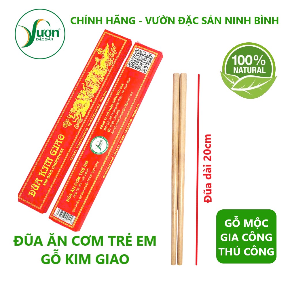 Đũa ăn cơm trẻ em gô Kim Giao (Hộp 02 đôi dài 20cm) đầu vuông làm thủ công từ gỗ tự nhiên an toàn sức khỏe