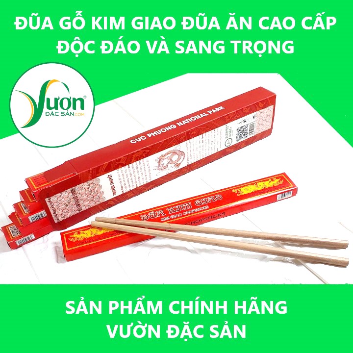 Hộp 10 Đôi Đũa gỗ Kim Giao (Dài 27cm) - món quà quý đến từ rừng Cúc Phương Ninh Bình