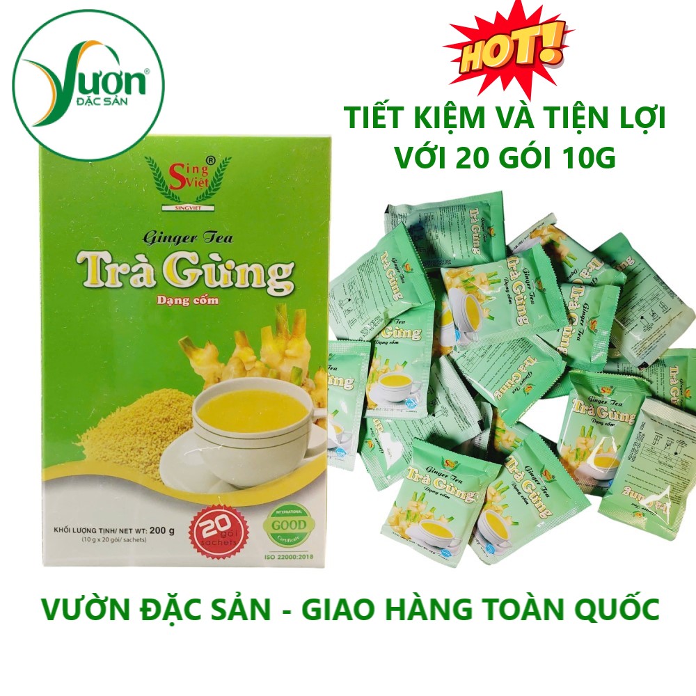 Hộp 200g Trà gừng dạng cốm Sing Việt (20 gói 10g) 100% tự nhiên pha uống liền tiện dùng - Vườn Đặc Sản