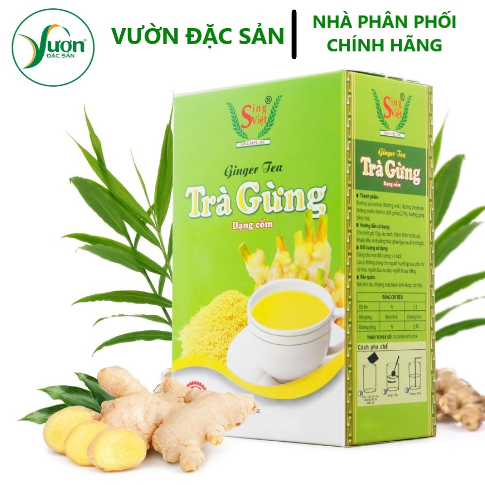Hộp 200g Trà gừng dạng cốm Sing Việt (20 gói 10g) 100% tự nhiên pha uống liền tiện dùng - Vườn Đặc Sản