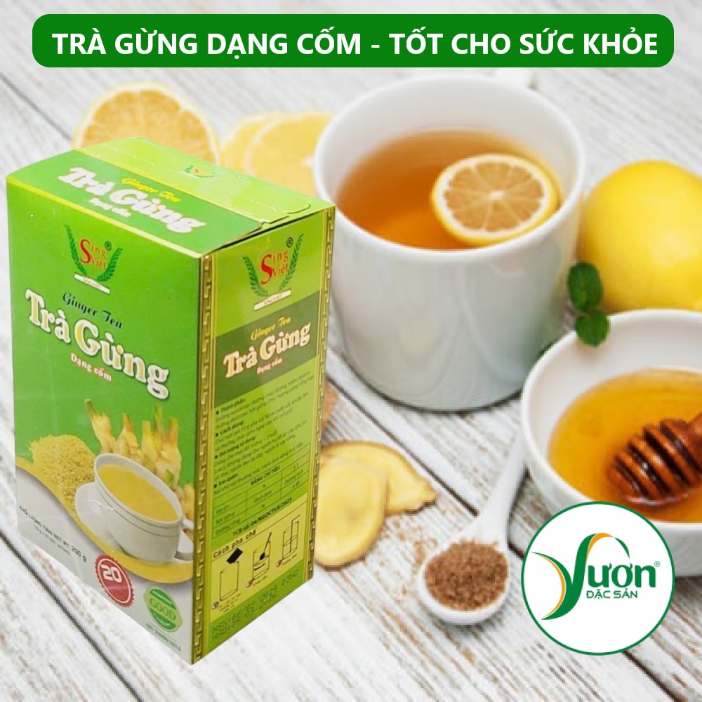Hộp 200g Trà gừng dạng cốm Sing Việt (20 gói 10g) 100% tự nhiên pha uống liền tiện dùng - Vườn Đặc Sản