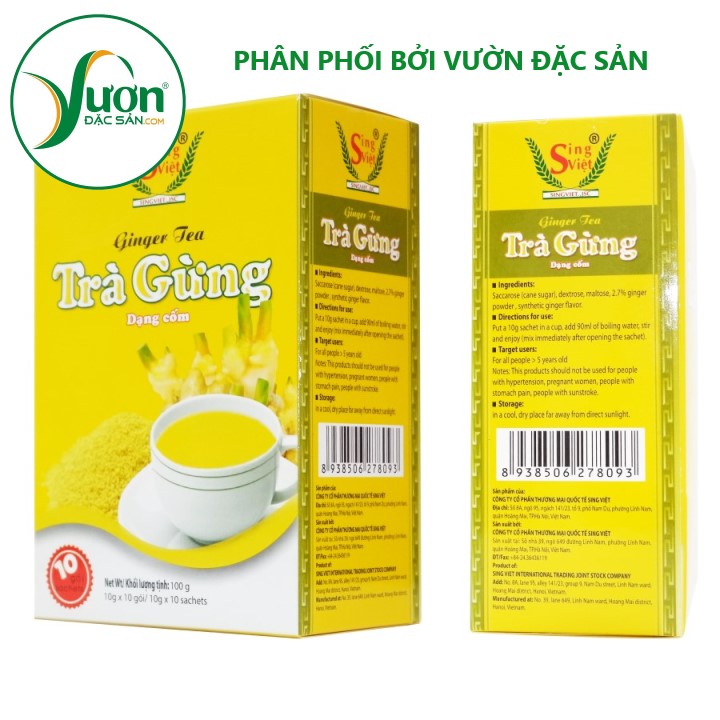 Hộp TRÀ GỪNG dạng cốm Sing Việt 100g (10 gói x 10g) 100% tự nhiên - Vườn Đặc Sản