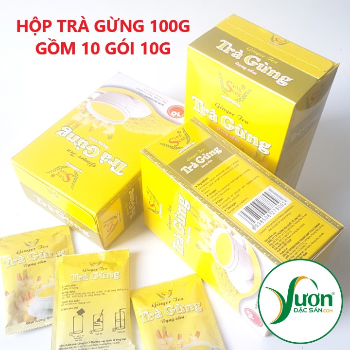 Hộp TRÀ GỪNG dạng cốm Sing Việt 100g (10 gói x 10g) 100% tự nhiên - Vườn Đặc Sản