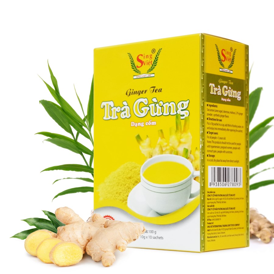 Hộp TRÀ GỪNG dạng cốm Sing Việt 100g (10 gói x 10g) 100% tự nhiên - Vườn Đặc Sản