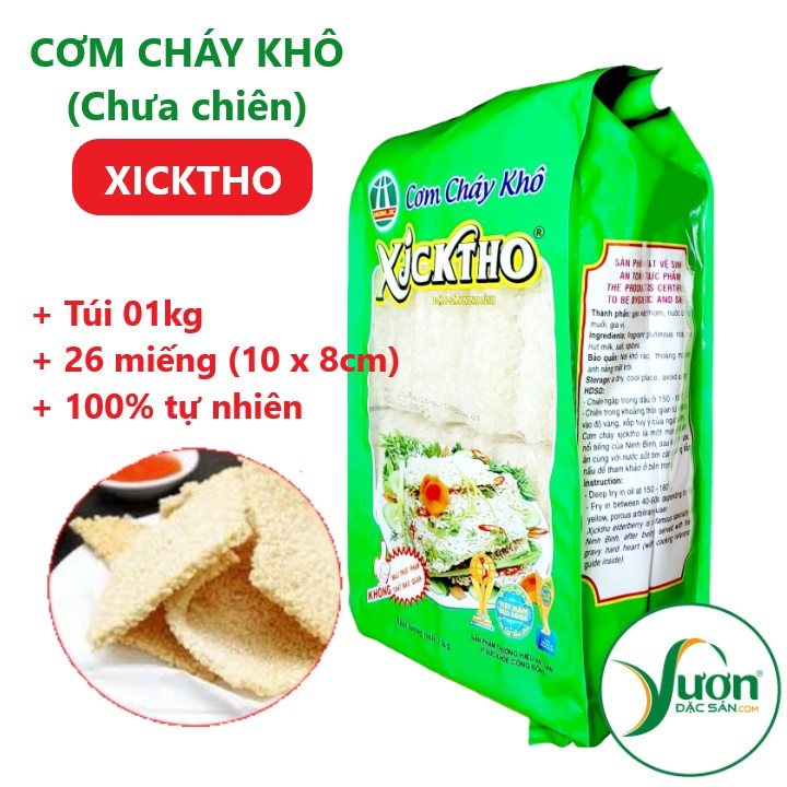 (Túi 01kg) Cơm cháy khô Xicktho Ninh Bình (Chưa chiên 26 miếng 10 x 8cm) gạo nếp hương thơm ngon đặc biệt - Vườn Đặc Sản