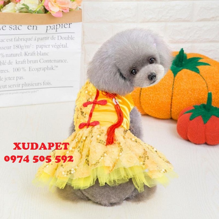 Váy đầm vàng siêu cute dành cho chó mèo Xudapet