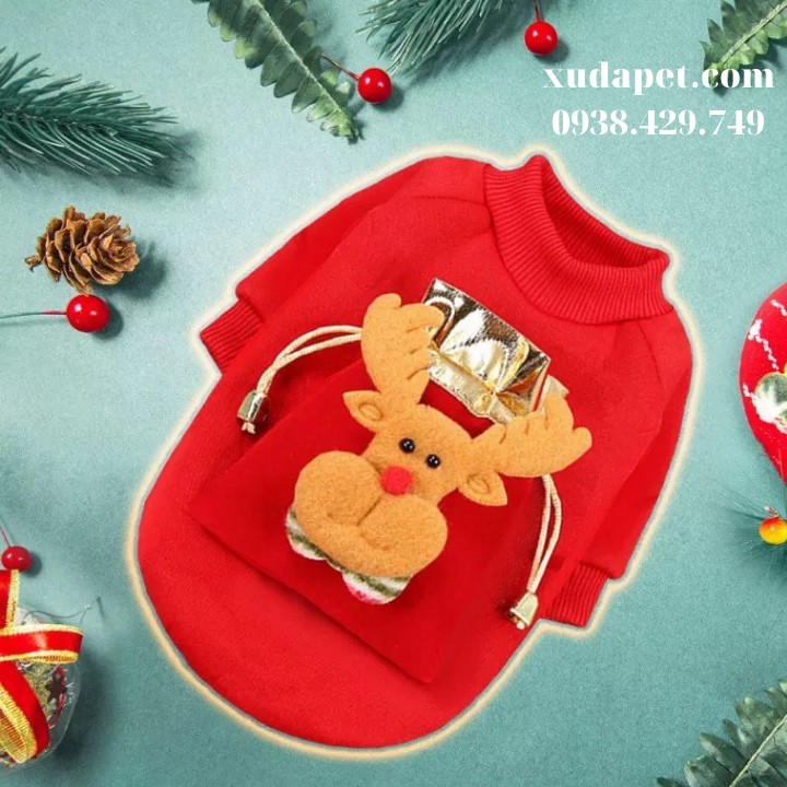 Áo Noel cho chó mèo hình tuần lộc 3D kèm túi gấm Xudapet
