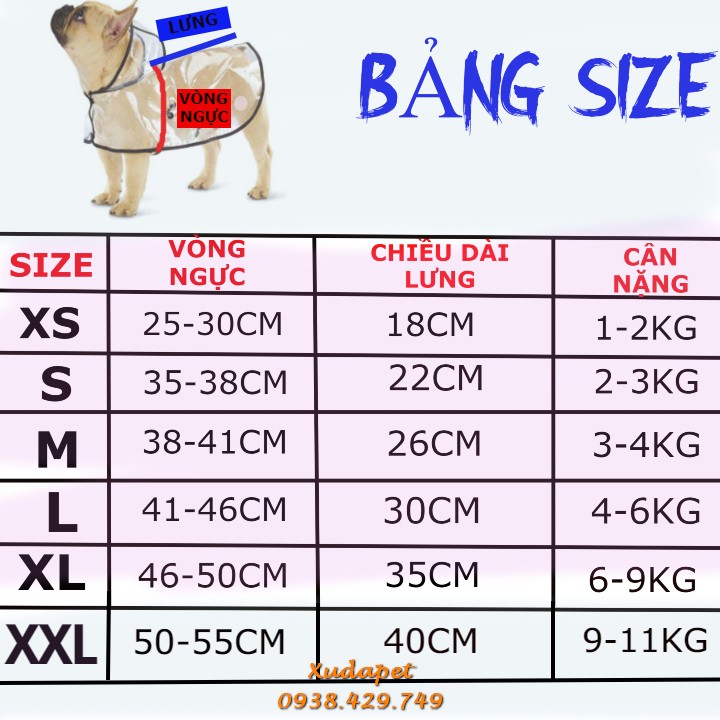 ÁO MƯA TRONG SUỐT CHO CHÓ MÈO DƯỚI 12KG (GIAO VIỀN MÀU NGẪU NHIÊN)