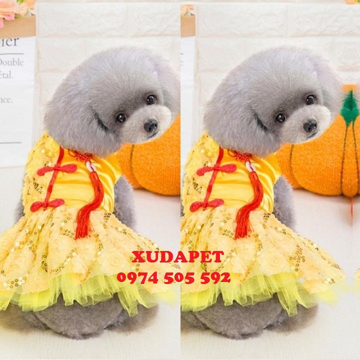 Váy đầm vàng siêu cute dành cho chó mèo Xudapet