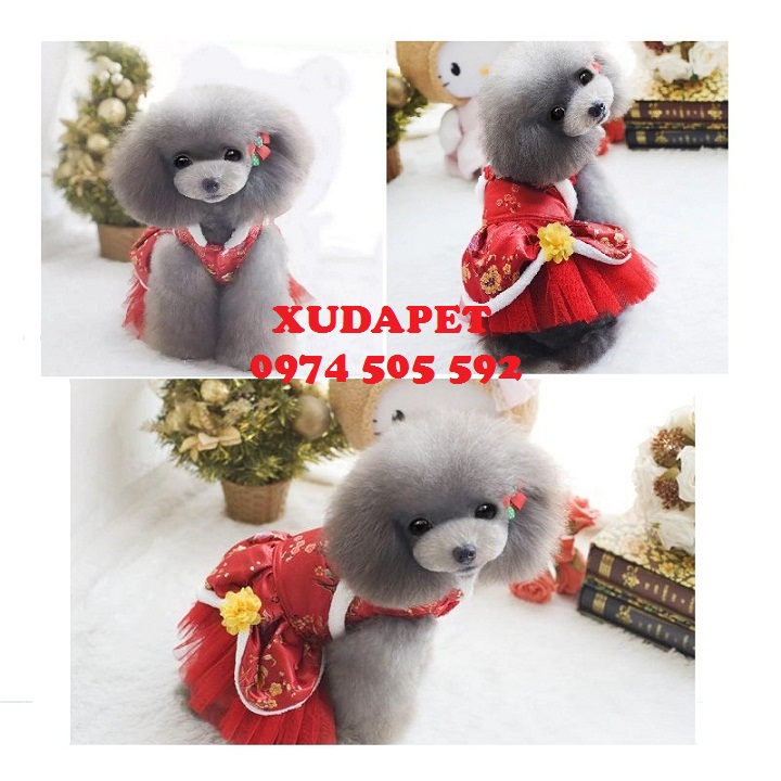 Váy đầm đỏ duyên dáng dành cho chó mèo Xudapet
