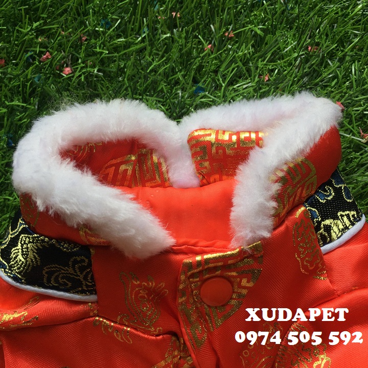 Sườn xám Tết đỏ xanh cho chó mèo Xudapet