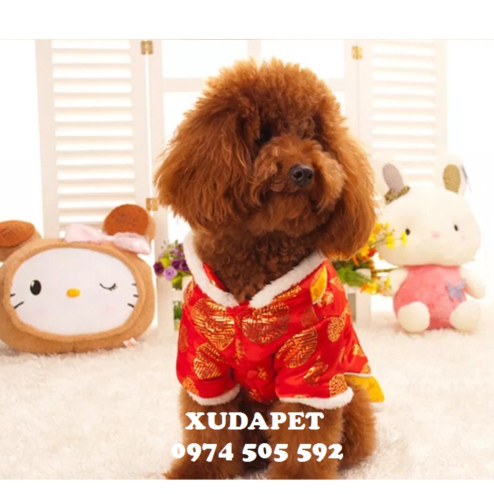 Sườn xám Tết đỏ vàng cho chó mèo Xudapet