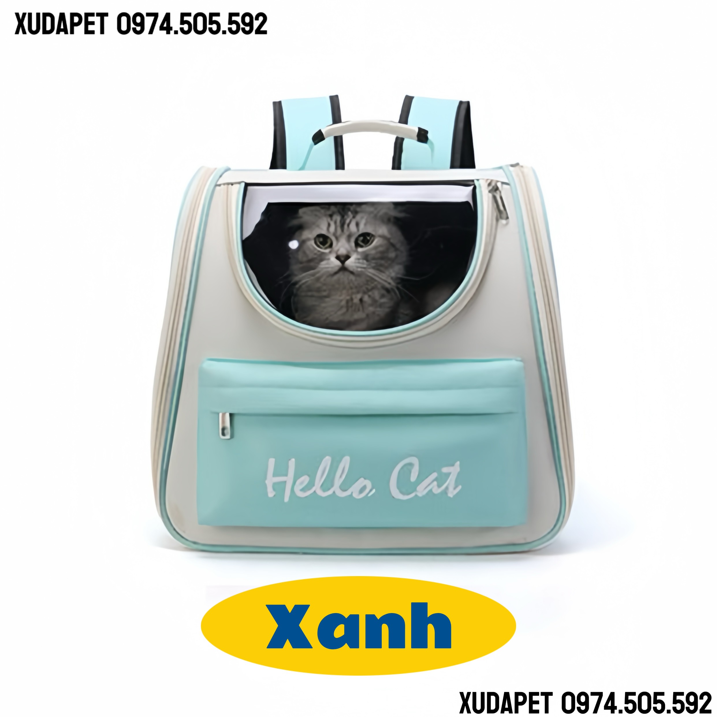 Balo cho chó mèo Hello Cat - Xanh