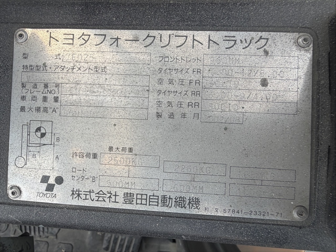 tem nhôm nameplate thông số kỹ thuật xe nâng toyota 7fd25