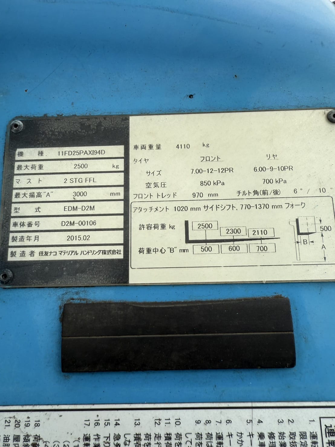 Xe nâng dầu 2,5 tấn SUMITOMO 11-FD25PAXI94D chui container 3 ty 2 lao dịch giá đời 2015