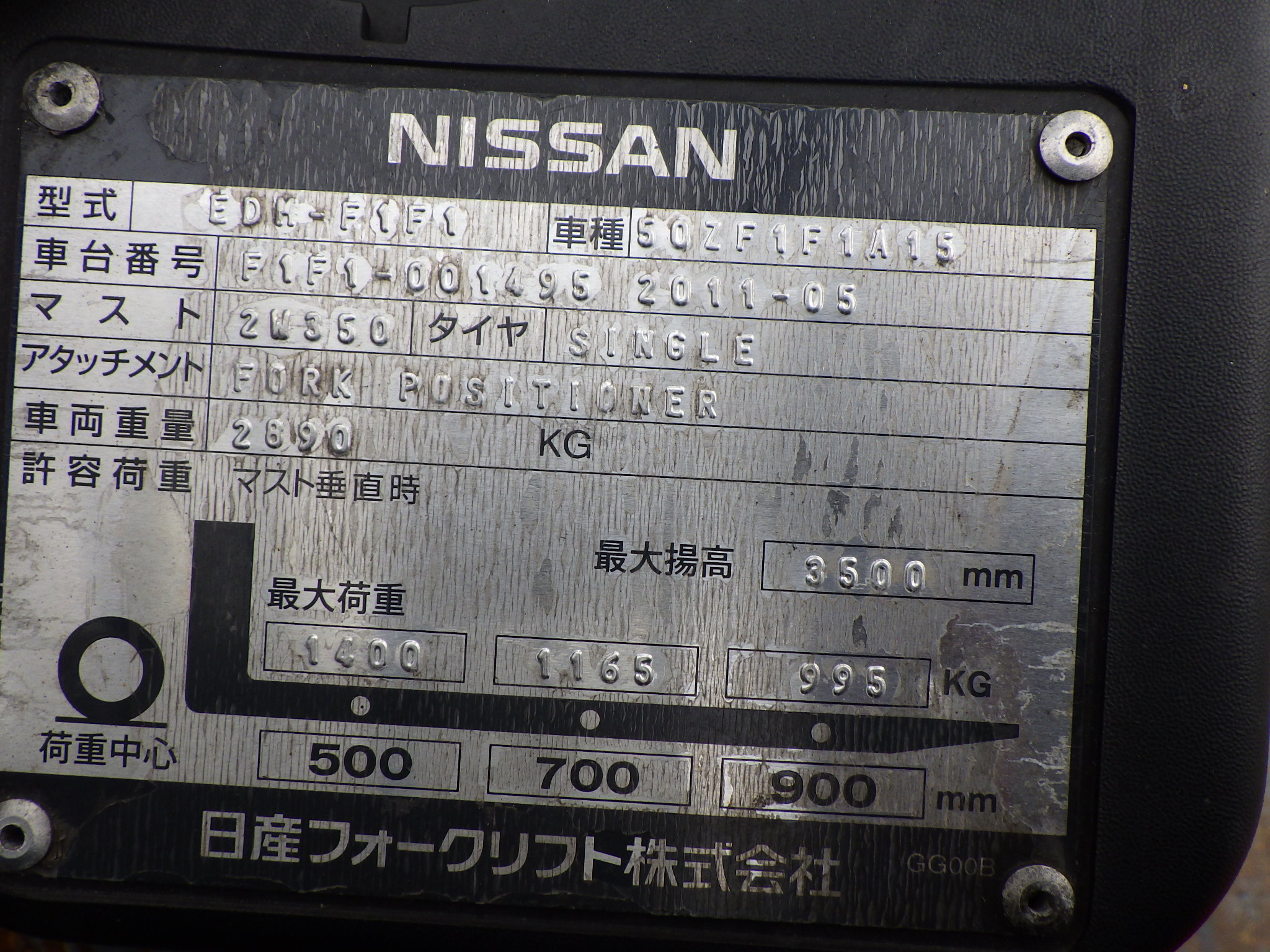 Xe nâng 1,5 tấn Nhật bãi NISSAN F1F1A15  tháp cao, dịch càng đời cao