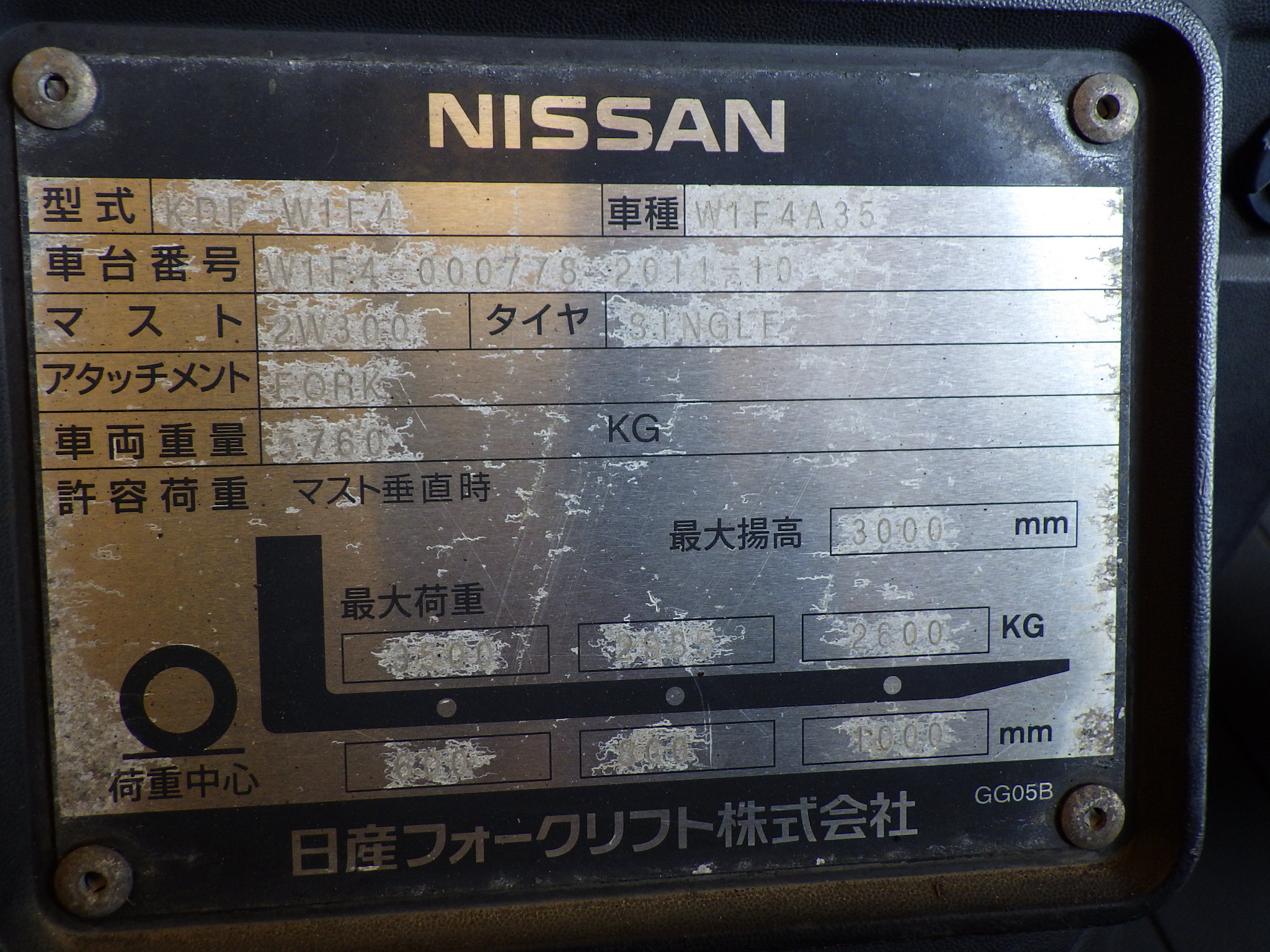 Xe nâng dầu 3,5 tấn NISSAN W1F4A35 số tự động đời 2011