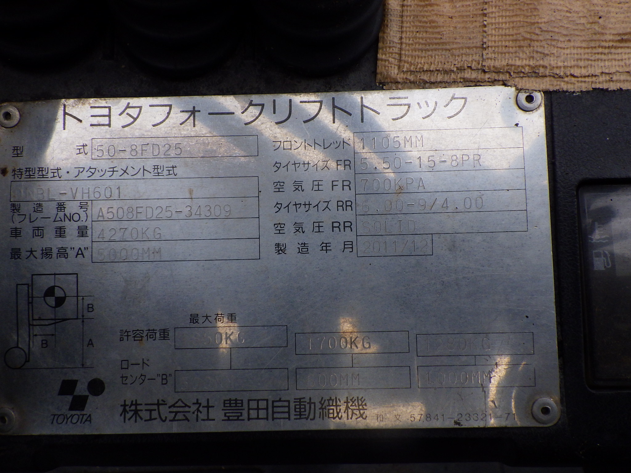 Xe nâng dầu 2,5 tấn TOYOTA 8FD25 số sàn, gật gù (lật đổ), lốp kép, nâng cao 5 m