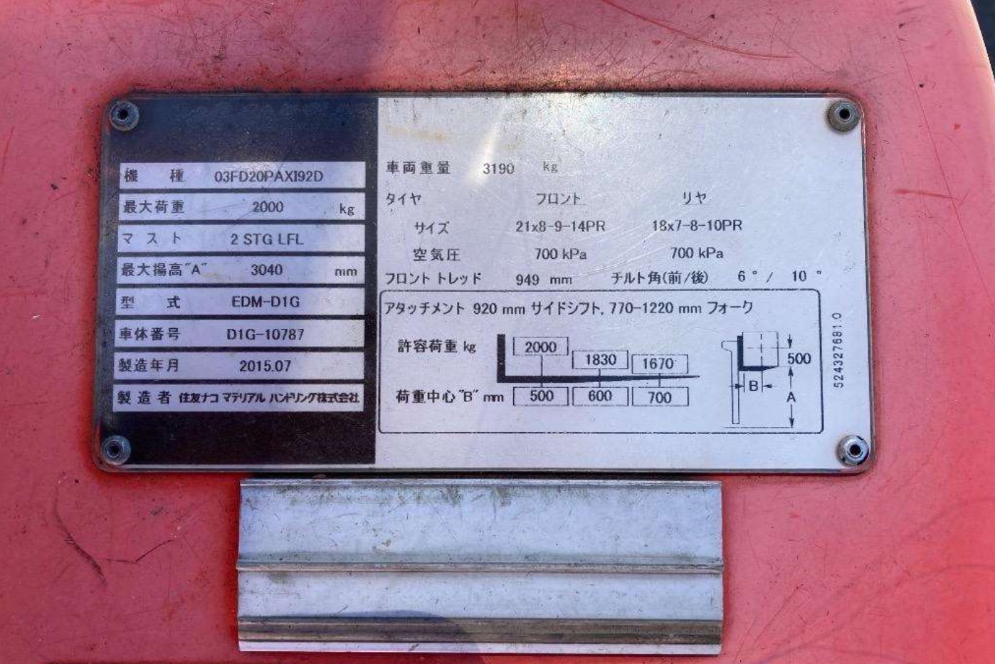 Xe nâng dầu 2 tấn SUMITOMO 03FD20PAXI92D số tự động, dịch giá cực đẹp