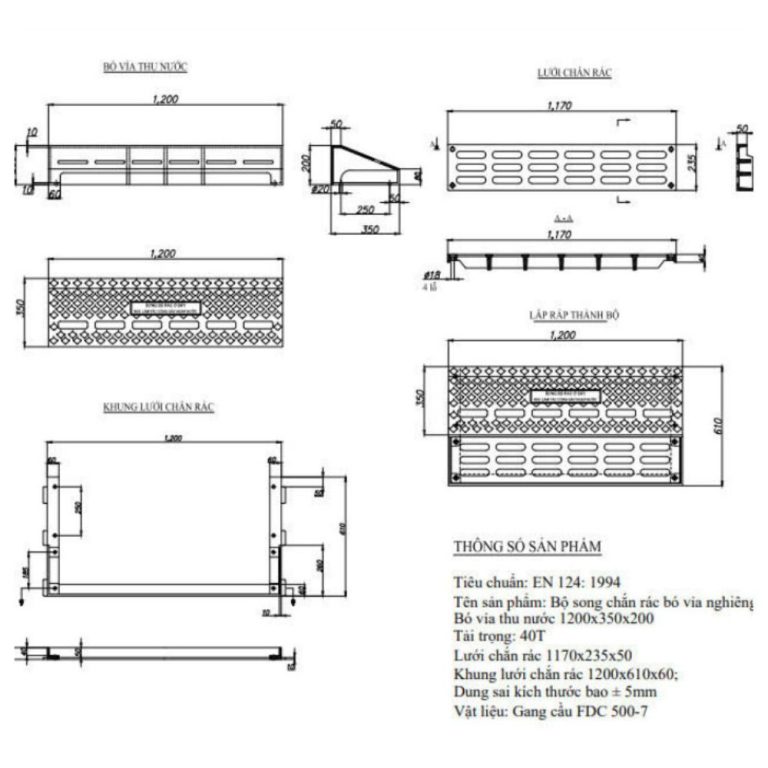 Bản vẽ bó vỉa thông minh gang cầu dùng cho hệ thống ngăn mùi đô thị