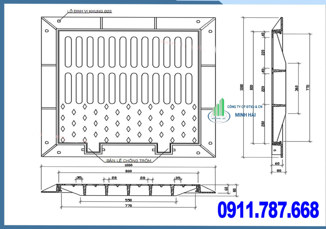 Bản vẽ nắp ga thăm thu kết hợp gang cầu Minh Hải